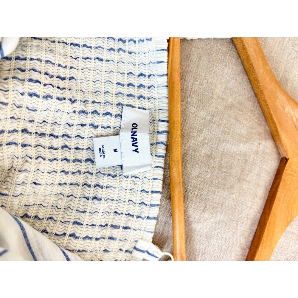Old Navy Womens Blue White Striped Smocked Back Ruffle Mini Dress Size M - Picture 5 of 8